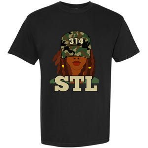 314 Stl St. Louis Black Woman Locs Camo Garment-Dyed Heavyweight T-Shirt