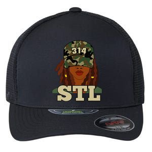 314 Stl St. Louis Black Woman Locs Camo Flexfit Unipanel Trucker Cap