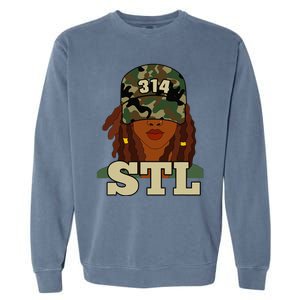 314 Stl St. Louis Black Woman Locs Camo Garment-Dyed Sweatshirt