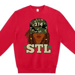 314 Stl St. Louis Black Woman Locs Camo Premium Crewneck Sweatshirt