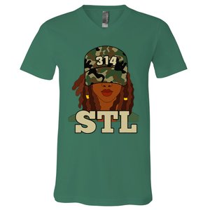 314 Stl St. Louis Black Woman Locs Camo V-Neck T-Shirt