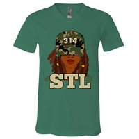 314 Stl St. Louis Black Woman Locs Camo V-Neck T-Shirt