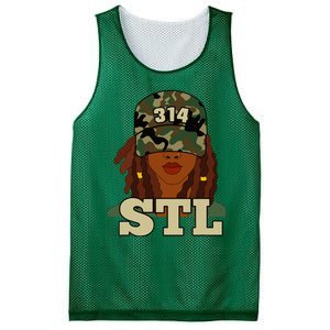 314 Stl St. Louis Black Woman Locs Camo Mesh Reversible Basketball Jersey Tank