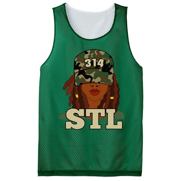 314 Stl St. Louis Black Woman Locs Camo Mesh Reversible Basketball Jersey Tank