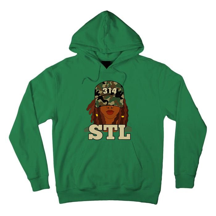 314 Stl St. Louis Black Woman Locs Camo Tall Hoodie