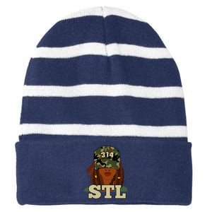 314 Stl St. Louis Black Woman Locs Camo Striped Beanie with Solid Band