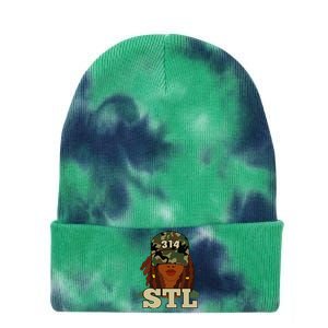 314 Stl St. Louis Black Woman Locs Camo Tie Dye 12in Knit Beanie