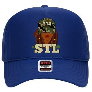 314 Stl St. Louis Black Woman Locs Camo High Crown Mesh Back Trucker Hat