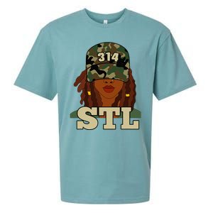 314 Stl St. Louis Black Woman Locs Camo Sueded Cloud Jersey T-Shirt