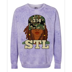 314 Stl | St. Louis Black Woman Locs Camo Colorblast Crewneck Sweatshirt