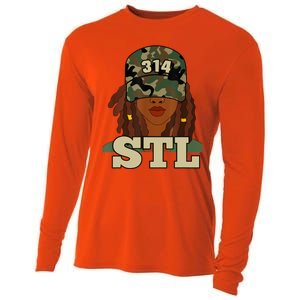 314 Stl | St. Louis Black Woman Locs Camo Cooling Performance Long Sleeve Crew