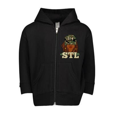 314 Stl | St. Louis Black Woman Locs Camo Toddler Zip Fleece Hoodie