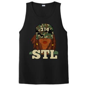 314 Stl | St. Louis Black Woman Locs Camo PosiCharge Competitor Tank