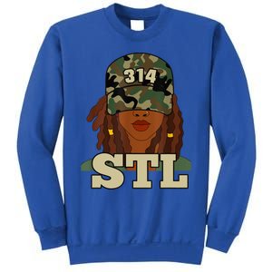 314 Stl | St. Louis Black Woman Locs Camo Sweatshirt