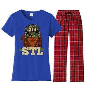 314 Stl | St. Louis Black Woman Locs Camo Women's Flannel Pajama Set