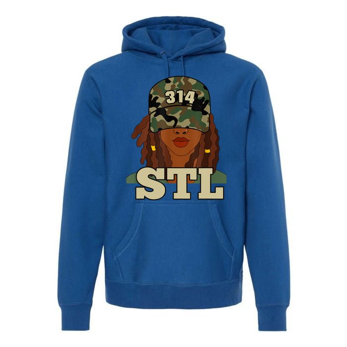 314 Stl | St. Louis Black Woman Locs Camo Premium Hoodie