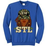 314 Stl | St. Louis Black Woman Locs Camo Tall Sweatshirt