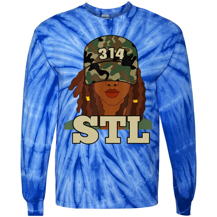 314 Stl | St. Louis Black Woman Locs Camo Tie-Dye Long Sleeve Shirt