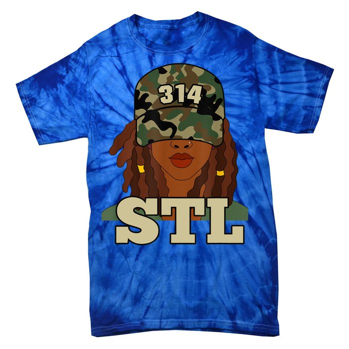 314 Stl | St. Louis Black Woman Locs Camo Tie-Dye T-Shirt