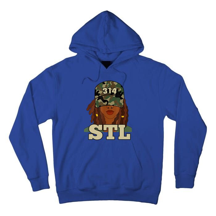 314 Stl | St. Louis Black Woman Locs Camo Tall Hoodie