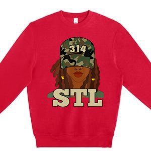 314 Stl | St. Louis Black Woman Locs Camo Premium Crewneck Sweatshirt