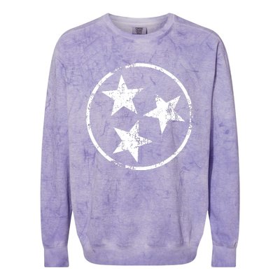 3 Star Tn Flag Graphic White Distressed Tennessee State Flag Colorblast Crewneck Sweatshirt