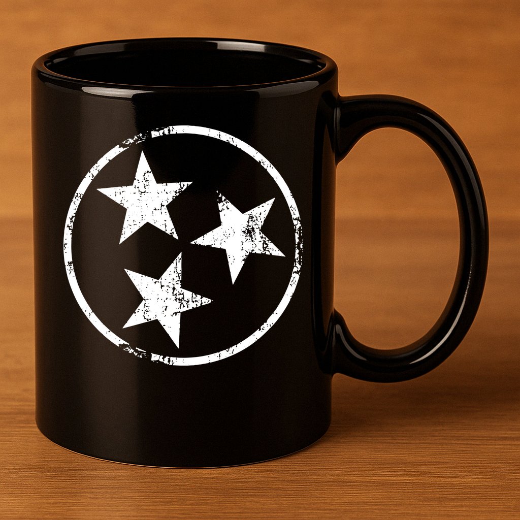 3 Star Tn Flag Graphic White Distressed Tennessee State Flag 11oz C Handle Ceramic Mug