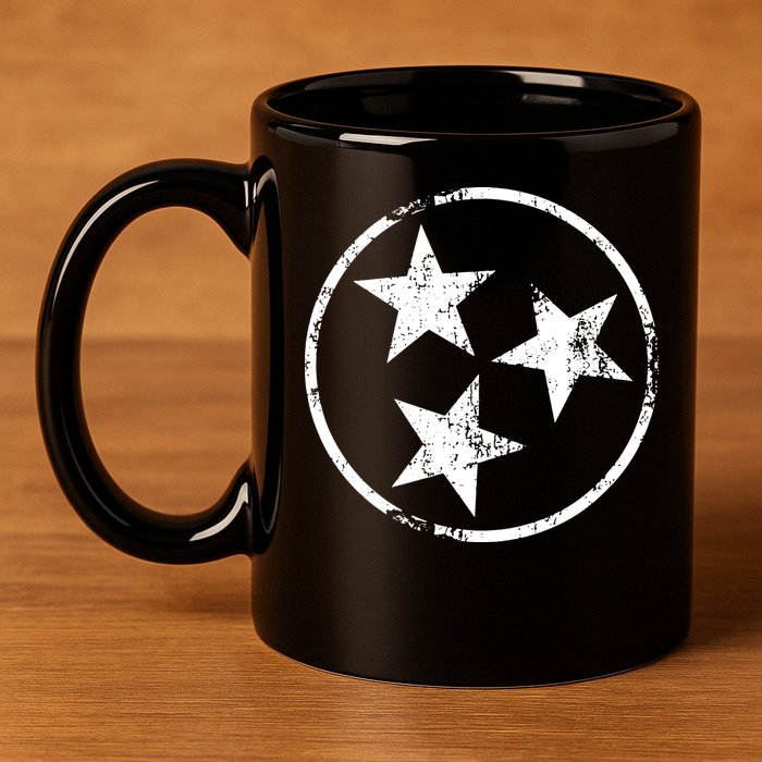 3 Star Tn Flag Graphic White Distressed Tennessee State Flag 11oz C Handle Ceramic Mug