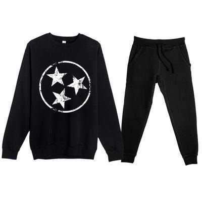 3 Star Tn Flag Graphic White Distressed Tennessee State Flag Premium Crewneck Sweatsuit Set