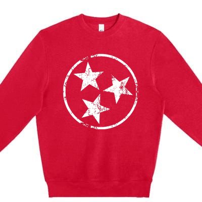 3 Star Tn Flag Graphic White Distressed Tennessee State Flag Premium Crewneck Sweatshirt