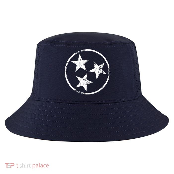 3 Star Tn Flag Graphic White Distressed Tennessee State Flag Cool Comfort Performance Bucket Hat