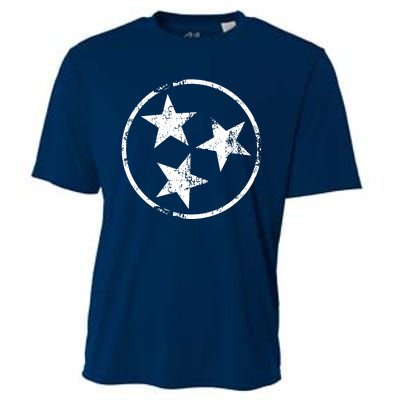 3 Star Tn Flag Graphic White Distressed Tennessee State Flag Cooling Performance Crew T-Shirt