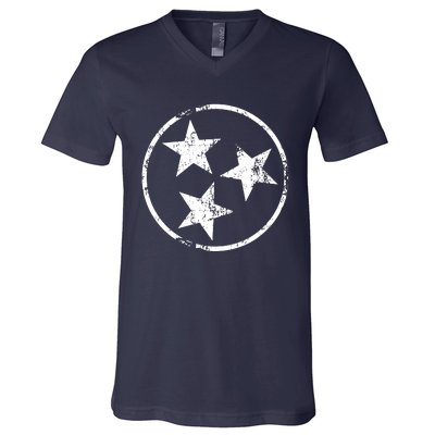 3 Star Tn Flag Graphic White Distressed Tennessee State Flag V-Neck T-Shirt