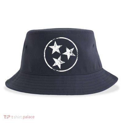 3 Star Tn Flag Graphic White Distressed Tennessee State Flag Sustainable Bucket Hat