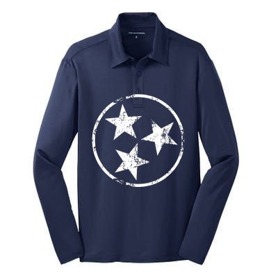 3 Star Tn Flag Graphic White Distressed Tennessee State Flag Silk Touch Performance Long Sleeve Polo