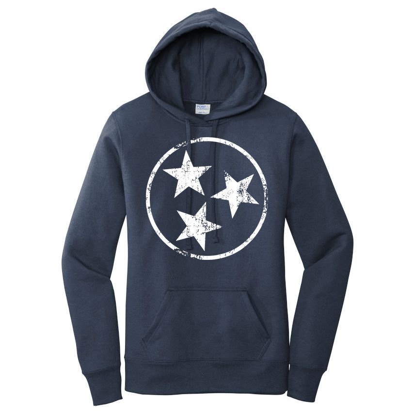 3 Star Tn Flag Graphic White Distressed Tennessee State Flag Women's Pullover Hoodie