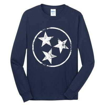 3 Star Tn Flag Graphic White Distressed Tennessee State Flag Tall Long Sleeve T-Shirt