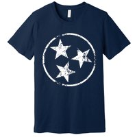 3 Star Tn Flag Graphic White Distressed Tennessee State Flag Premium T-Shirt