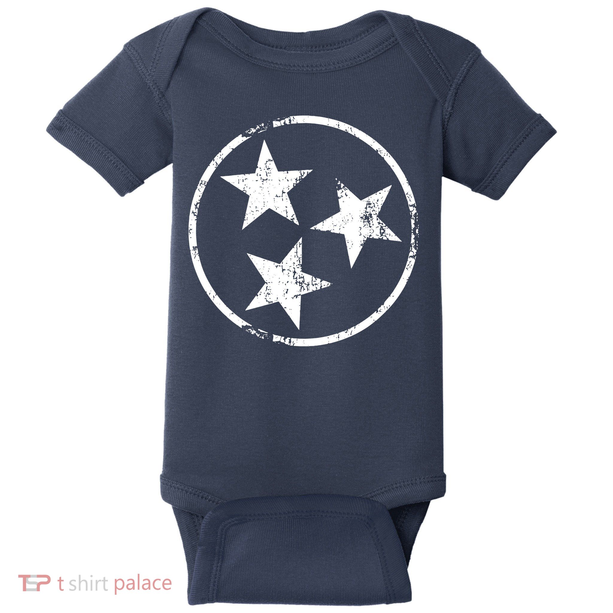 3 Star Tn Flag Graphic White Distressed Tennessee State Flag Baby Bodysuit