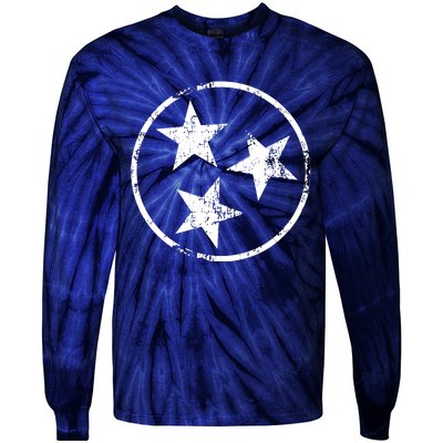 3 Star Tn Flag Graphic White Distressed Tennessee State Flag Tie-Dye Long Sleeve Shirt