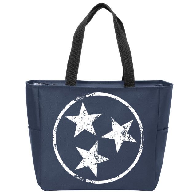 3 Star Tn Flag Graphic White Distressed Tennessee State Flag Zip Tote Bag