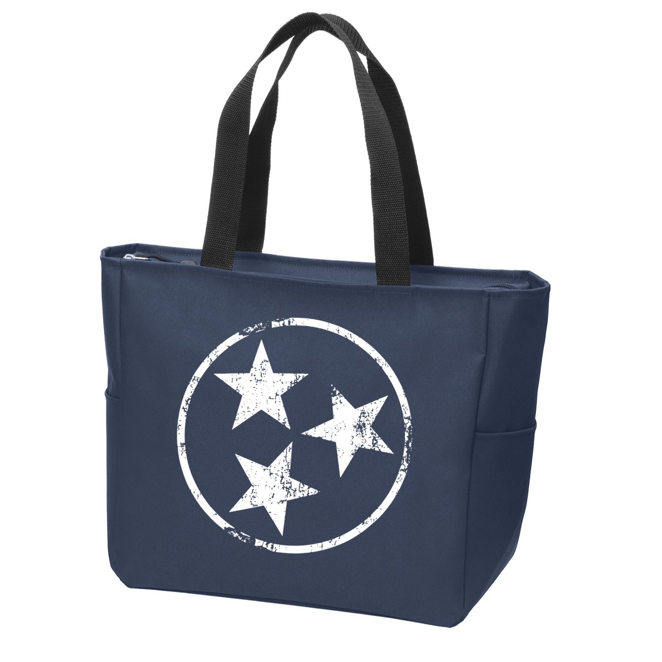 3 Star Tn Flag Graphic White Distressed Tennessee State Flag Zip Tote Bag