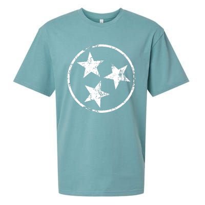 3 Star Tn Flag Graphic White Distressed Tennessee State Flag Sueded Cloud Jersey T-Shirt