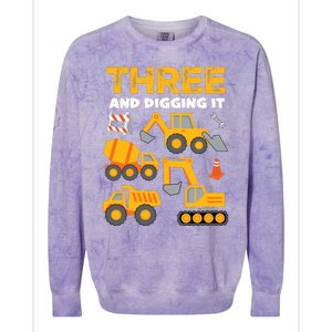 3 Three And Digging It 3rd Birthday Boy Construction Truck Colorblast Crewneck Sweatshirt