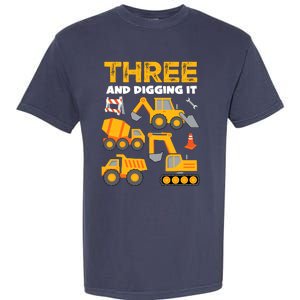 3 Three And Digging It 3rd Birthday Boy Construction Truck Garment-Dyed Heavyweight T-Shirt