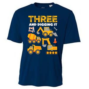 3 Three And Digging It 3rd Birthday Boy Construction Truck Cooling Performance Crew T-Shirt