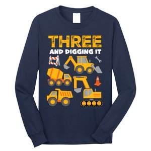 3 Three And Digging It 3rd Birthday Boy Construction Truck Long Sleeve Shirt