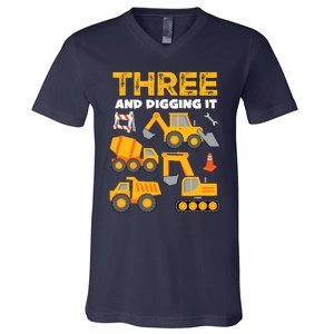 3 Three And Digging It 3rd Birthday Boy Construction Truck V-Neck T-Shirt