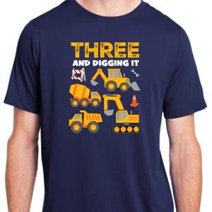 3 Three And Digging It 3rd Birthday Boy Construction Truck Adult ChromaSoft Performance T-Shirt