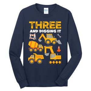 3 Three And Digging It 3rd Birthday Boy Construction Truck Tall Long Sleeve T-Shirt